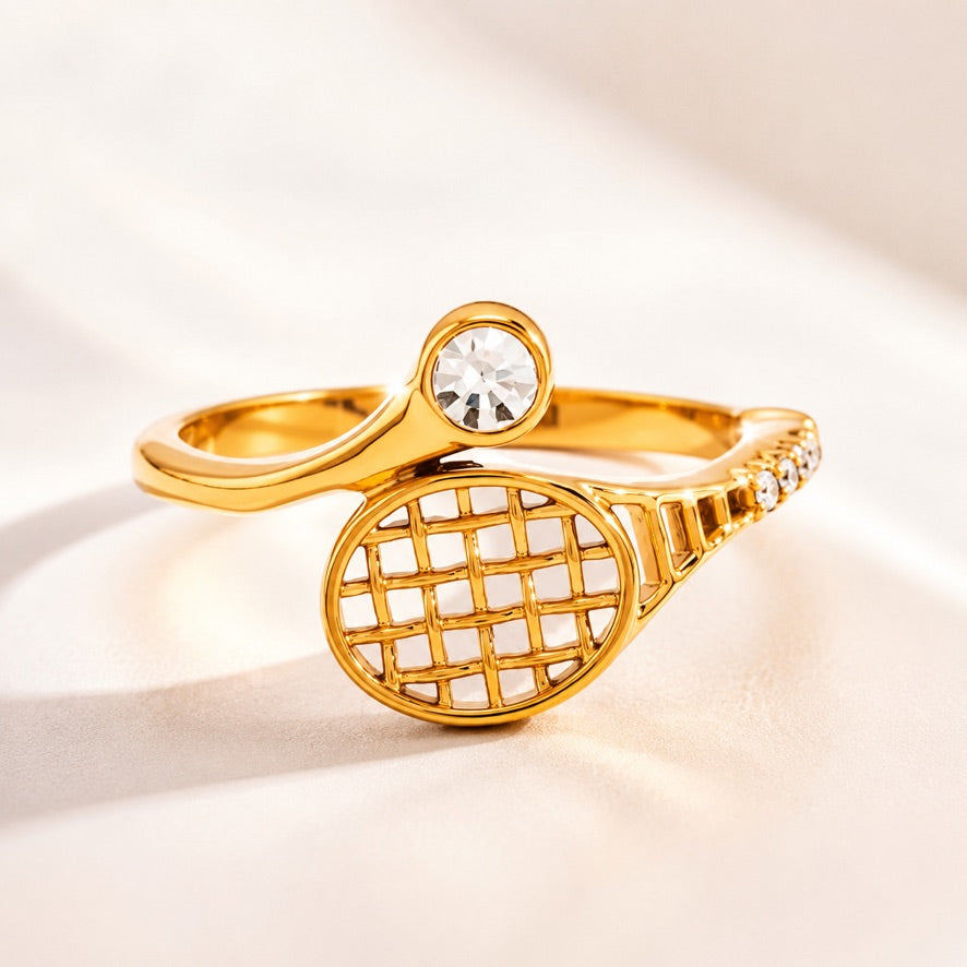 Anello Tennis Rachet - acciaio inossidabile placcato oro 18k PVD - zircone