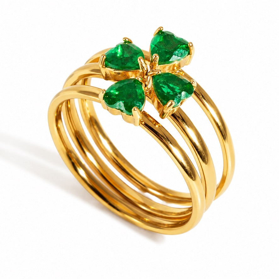 Anello Lucky - acciaio inossidabile placcato oro 18k PVD - zirconi - tre aneli venduti insieme e compnibili
