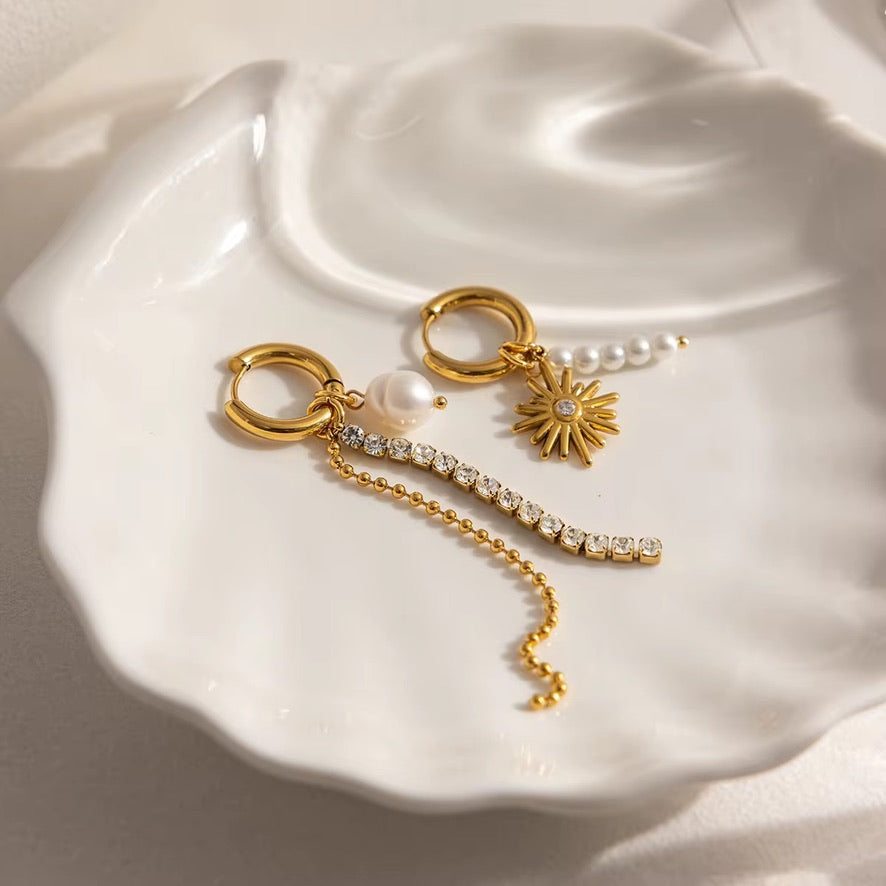 Orecchini Sunny - acciaio inossidabile placcato oro 18k PVD - zirconi e perle
