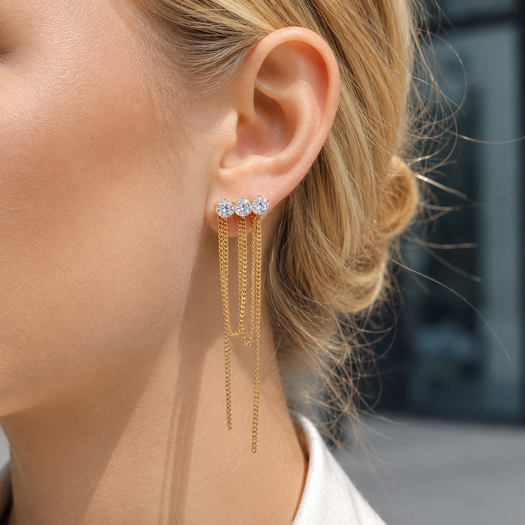 Orecchini Cascata - acciaio inossidabile placcati oro 18k PVD - zirconi