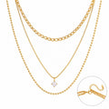 Collana Vanity - acciaio inossidabile placcato oro 18k PVD - zircone - composta da tre collane con un'unica chiusura - disponibile anche in silver