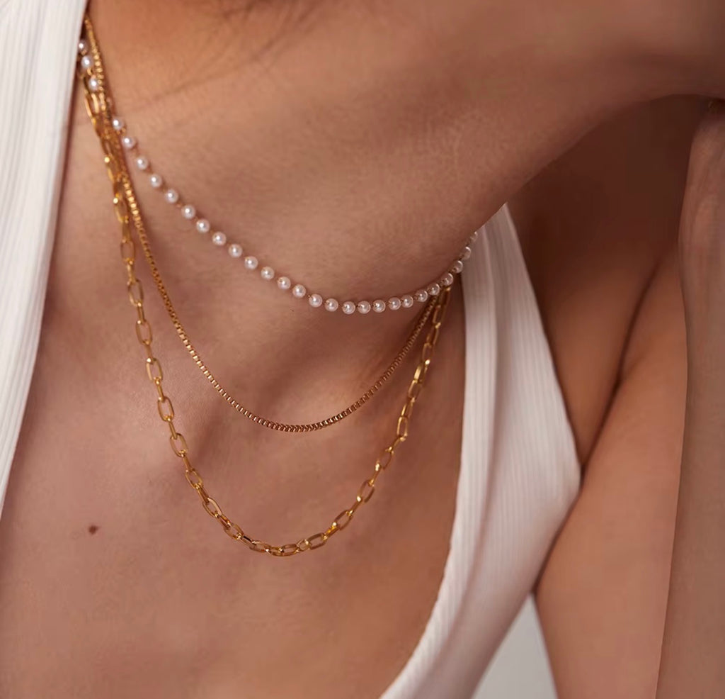 Collana Claire - acciaio inossidabile placcato oro 18k PVD - perle - tre collane insieme