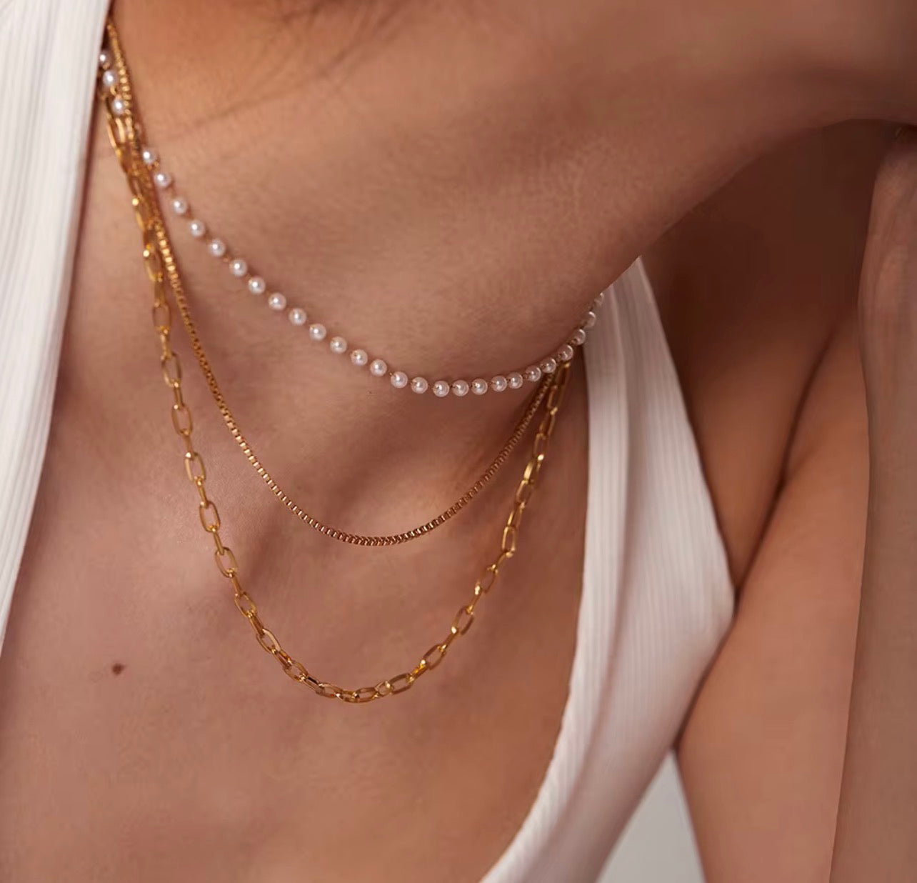 Collana Claire - acciaio inossidabile placcato oro 18k PVD - perle - tre collane insieme