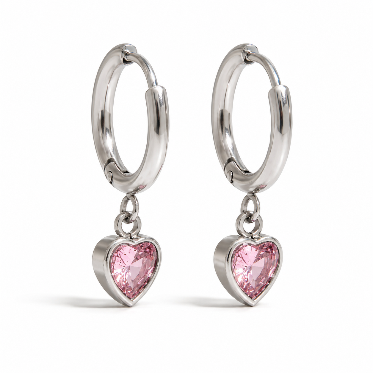 Orecchini Pinky a cuore - acciaio inossidabile - zirconi