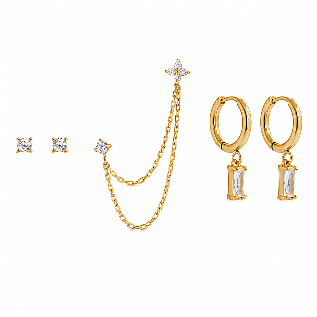 Set Orecchini Zirconia - acciaio inossidabile placcato oro 18k PVZ- zirconi