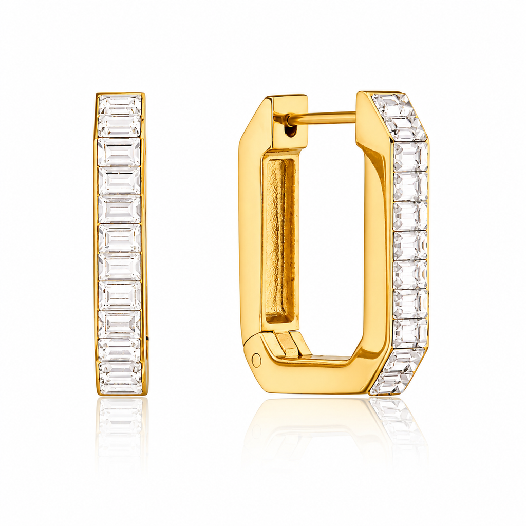 Orecchini Geometric Prisma - acciaio inossidabile placcato oro 18k PVD - zirconi - disponibile anche in silver