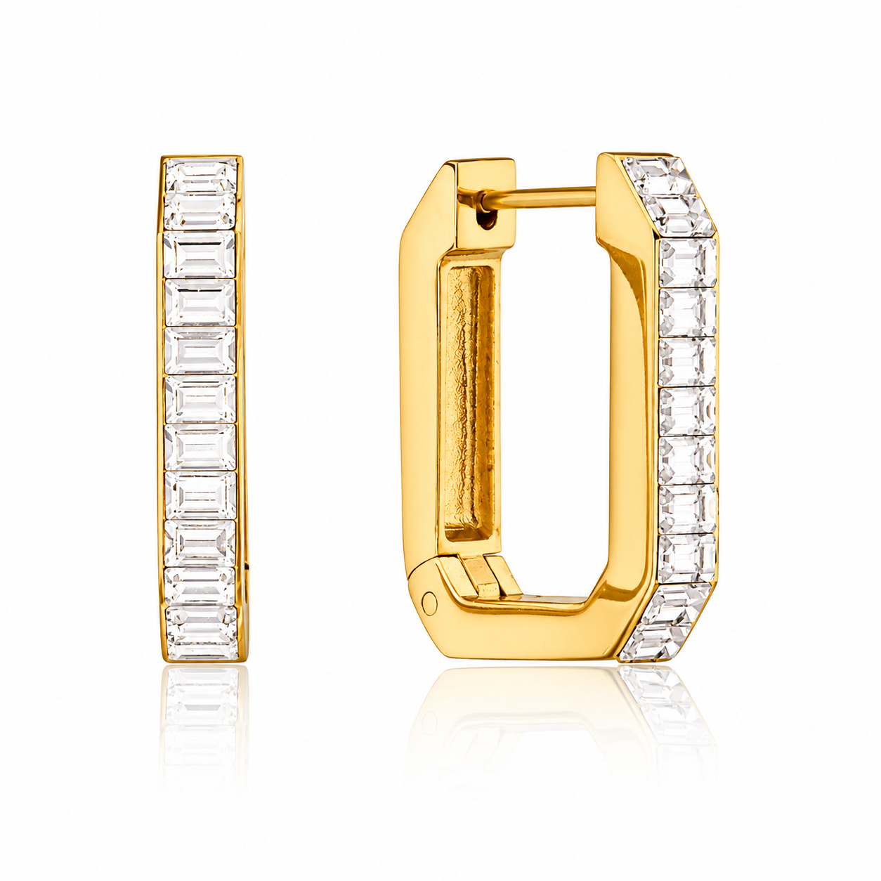 Orecchini Geometric Prisma - acciaio inossidabile placcato oro 18k PVD - zirconi - disponibile anche in silver