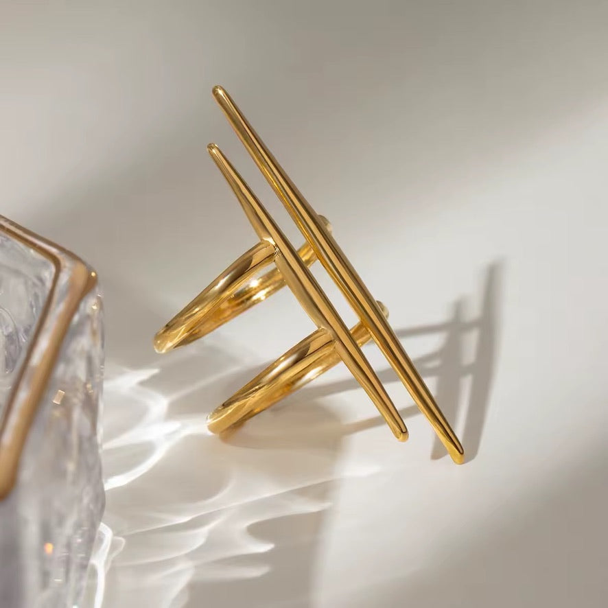 Anello Bagliore - acciaio inossidabile placcato oro 18k PVD - regolabile
