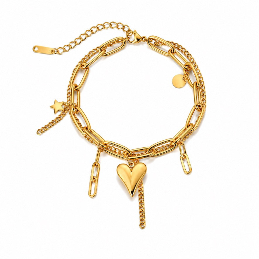 Bracciale cuore bombato - acciaio inossidabile placcato oro 18k PVD