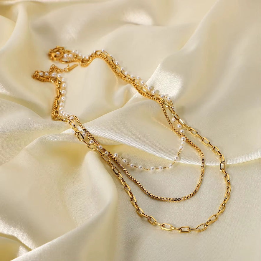 Collana Claire - acciaio inossidabile placcato oro 18k PVD - perle - tre collane insieme
