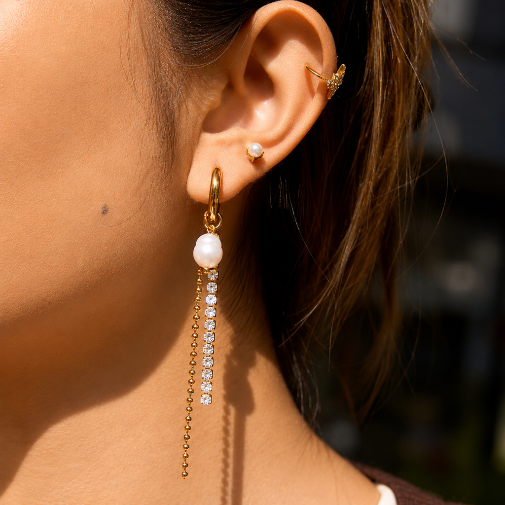 Orecchini Sunny - acciaio inossidabile placcato oro 18k PVD - zirconi e perle