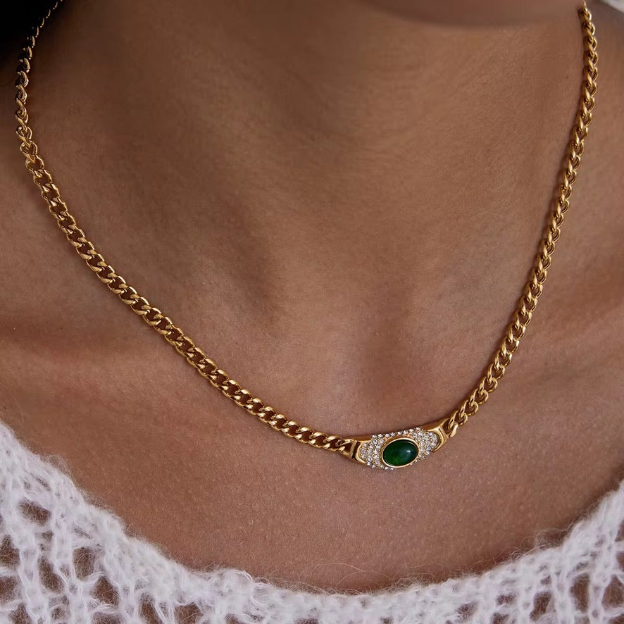 Collana Aris - acciaio inossidabile placcato oro 18k PVD - pietra naturale