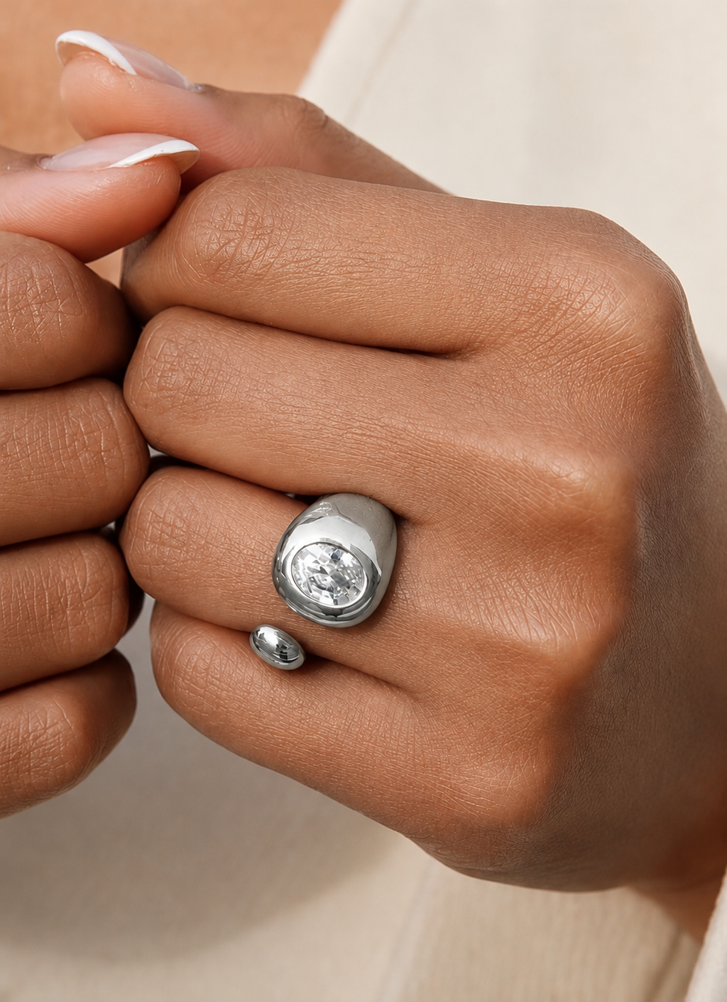 Anello Zarel - acciaio inossidabile - regolabile - zircone