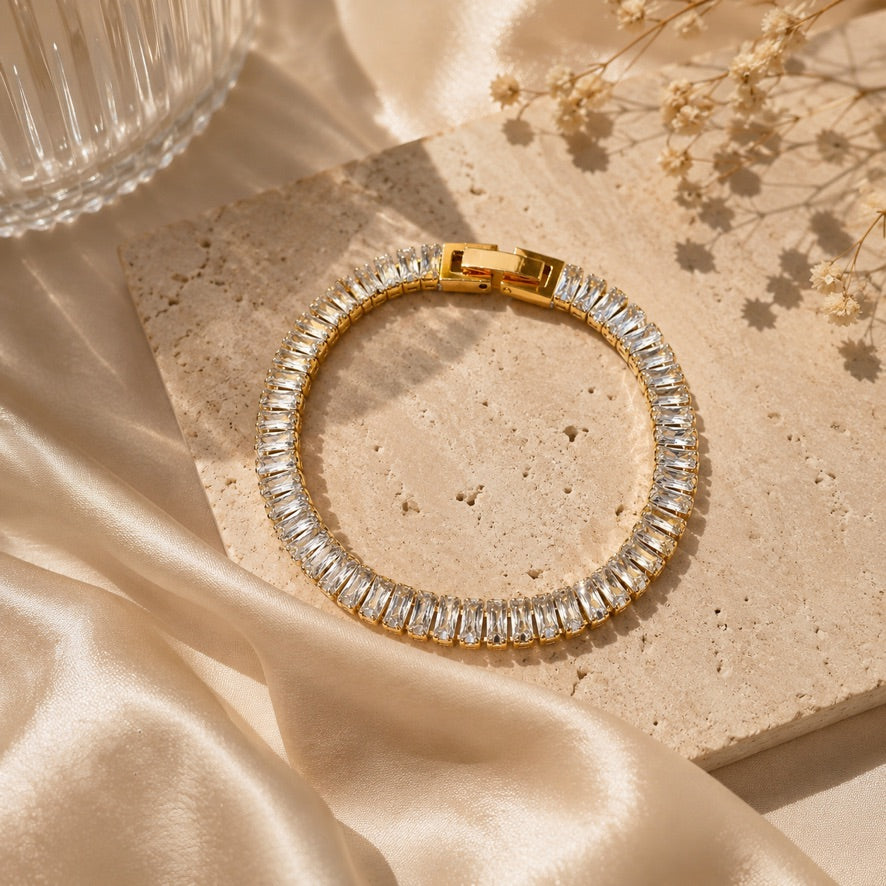 Bracciale tennis shining - acciaio inossidabile placcato oro 18k PVD - zirconi