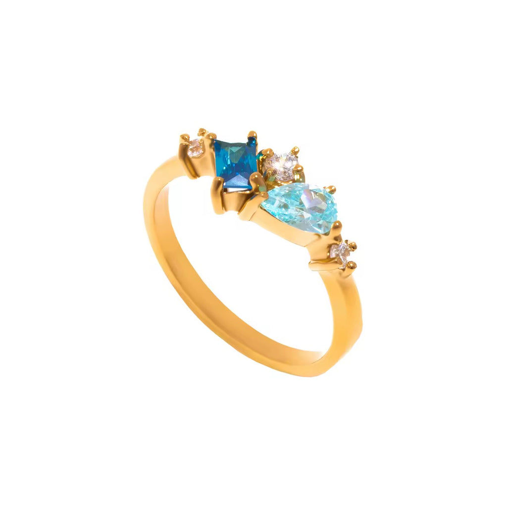 Anello Andromeda - acciaio inossidabile placcato oro 18k PVD - zirconi