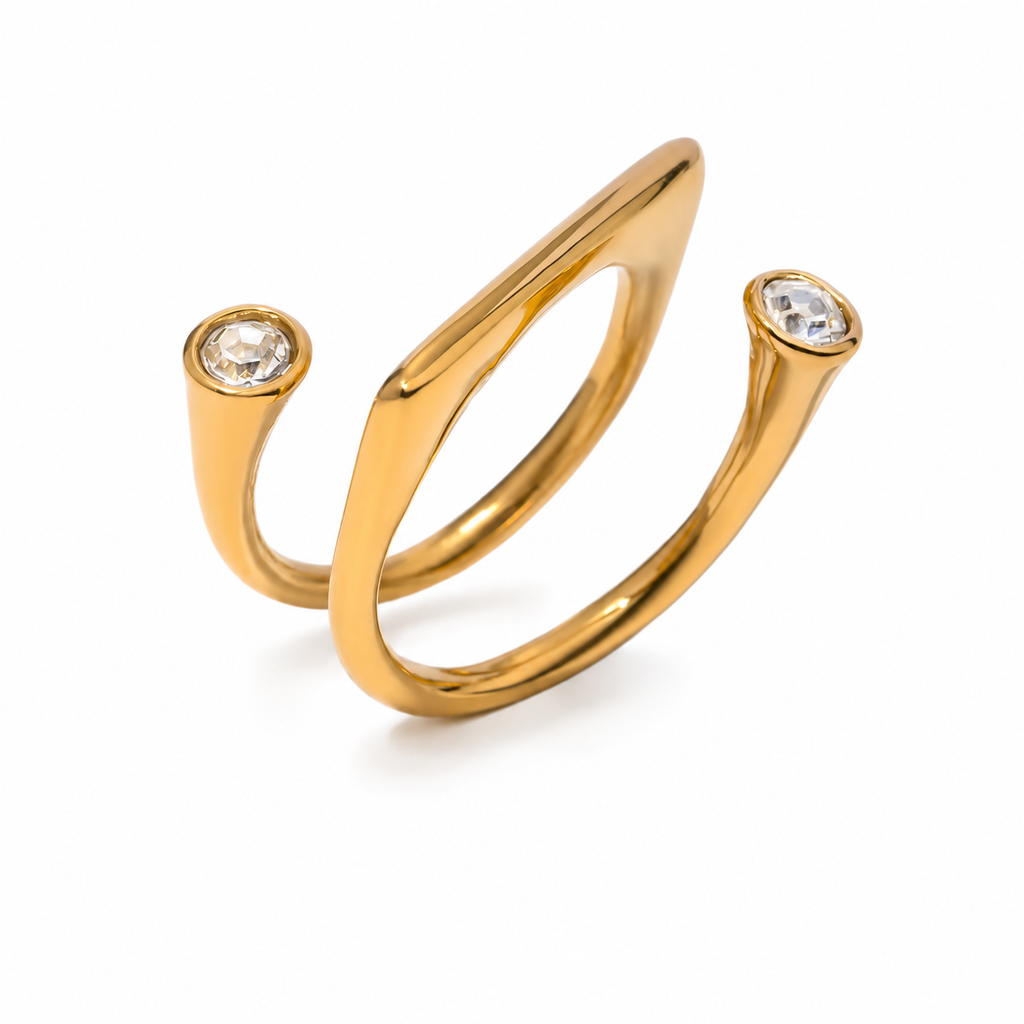 Anello Not Regular - acciaio inossidabile placato oro 18k PVD - zirconi