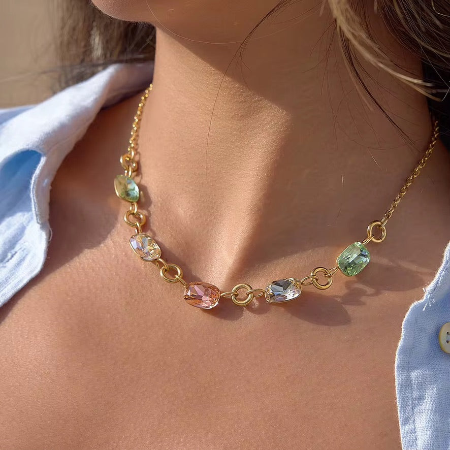 Collana Glowy Sparkly - acciaio inossidabile placcato oro 18k PVD - zirconi