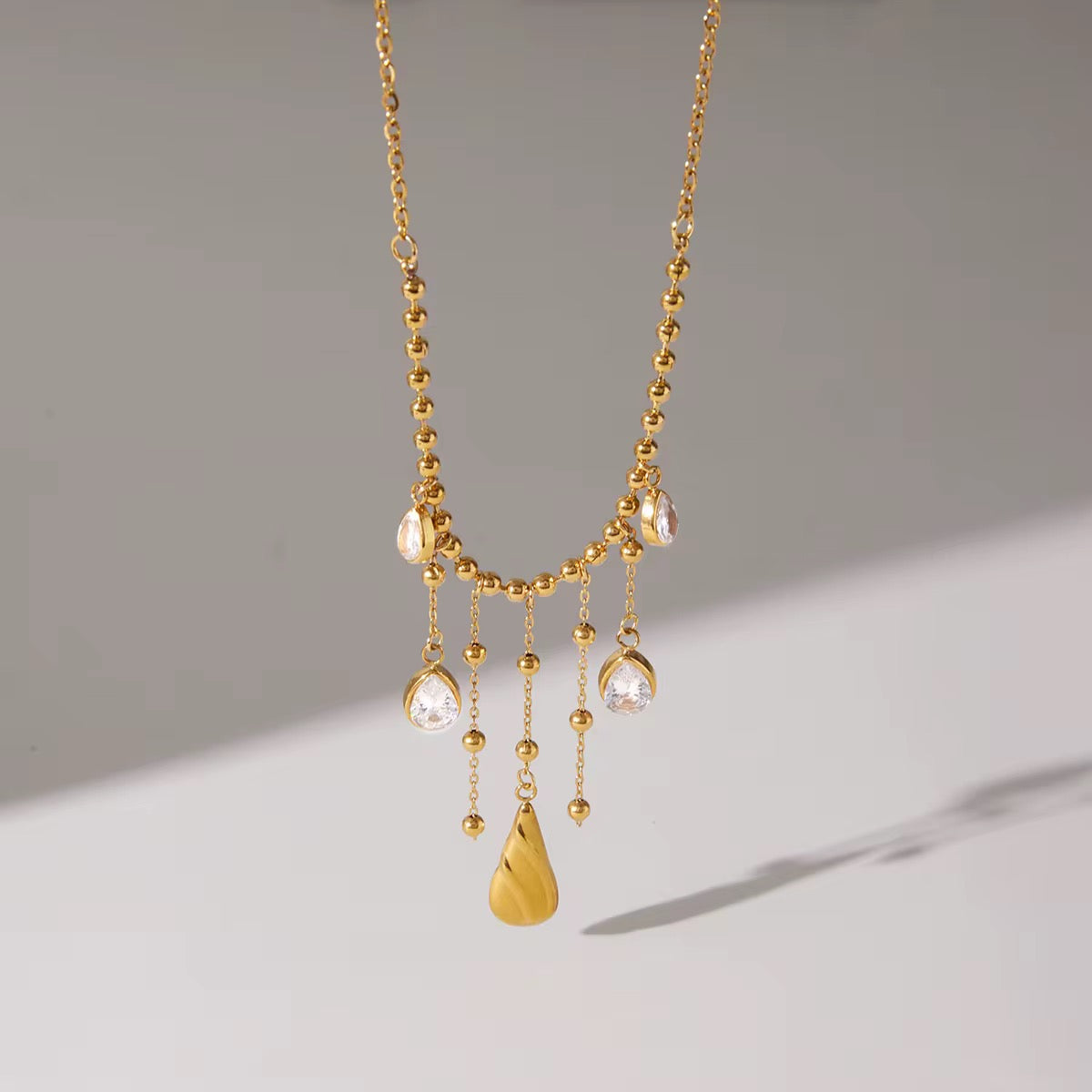Collana Cascata - acciaio inossidabile placcato oro 18k PVD - zirconi
