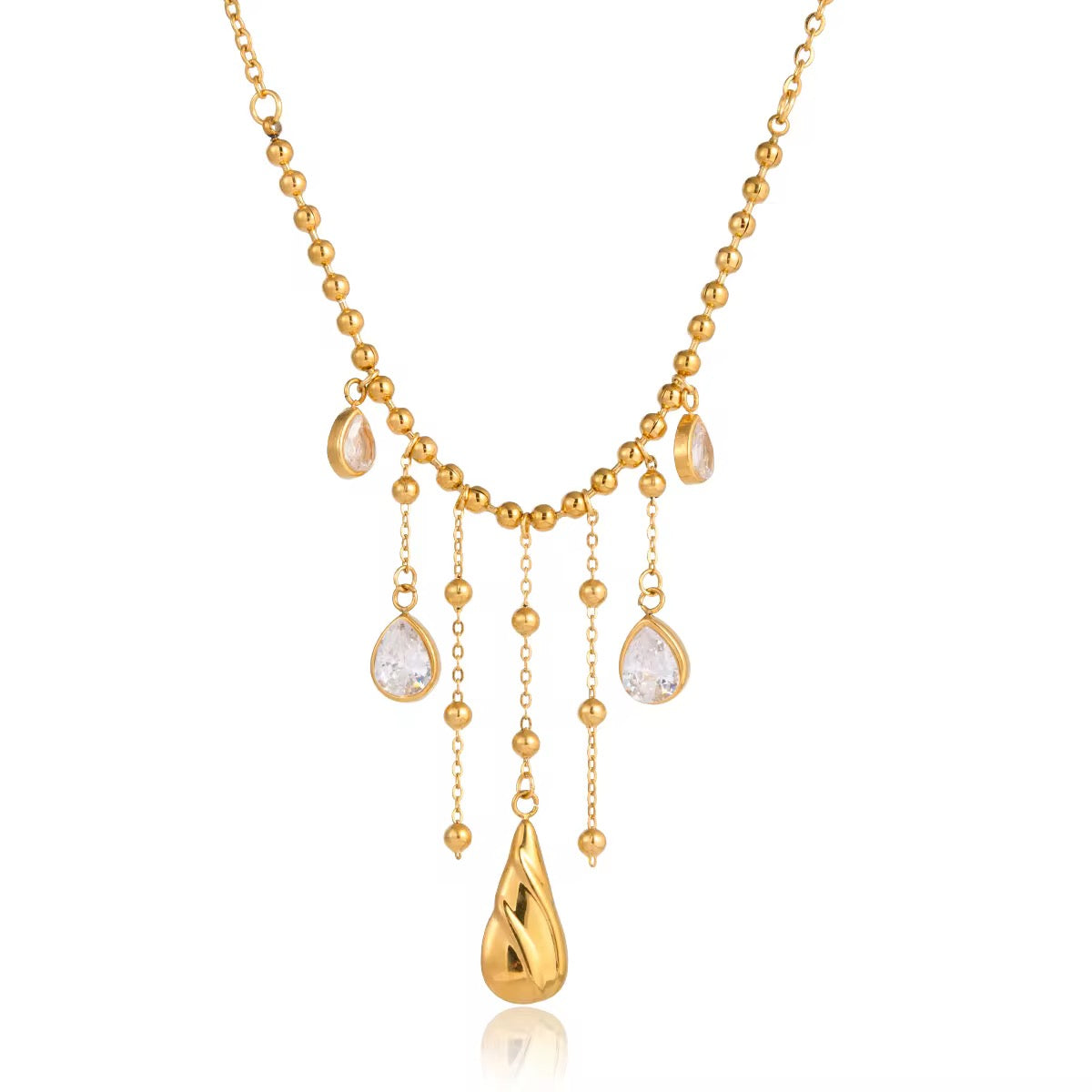 Collana Cascata - acciaio inossidabile placcato oro 18k PVD - zirconi