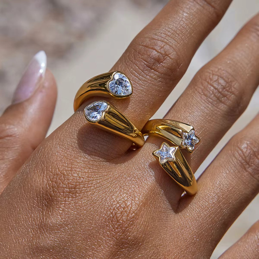 Anello Stella lux - acciaio inossidabile placcato oro 18k PVD - regolabile - gold/silver