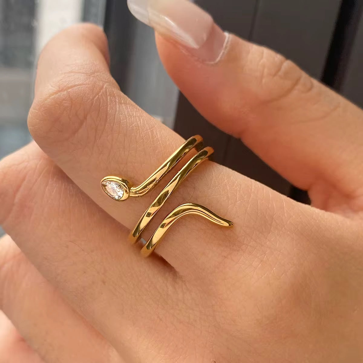 Anello snake luxoria - acciaio inossidabile placcato oro 18k PVD - regolabile