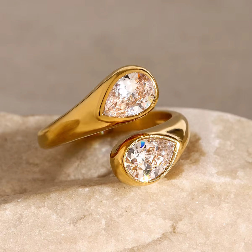 Anello Volage -  acciaio inossidabile placcato oro 18k PVD - zircone - regolabile
