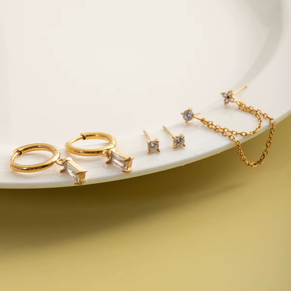 Set Orecchini Zirconia - acciaio inossidabile placcato oro 18k PVZ- zirconi