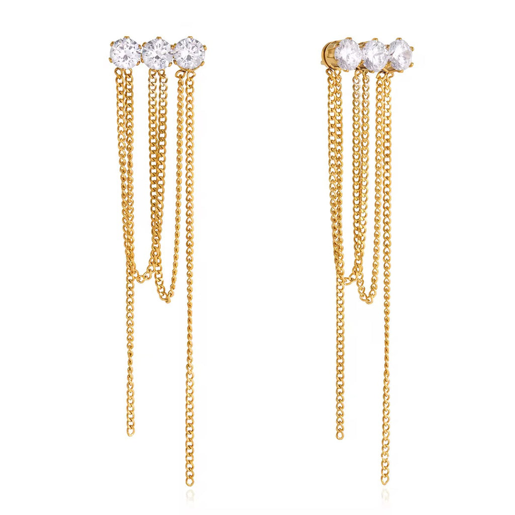 Orecchini Cascata - acciaio inossidabile placcati oro 18k PVD - zirconi