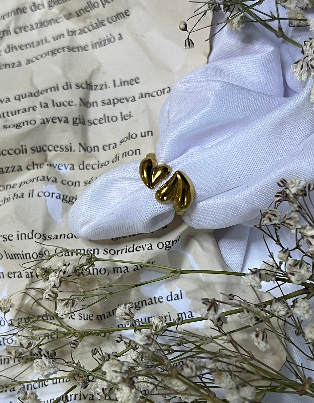 Anello doppio cuore, placcato oro 18k