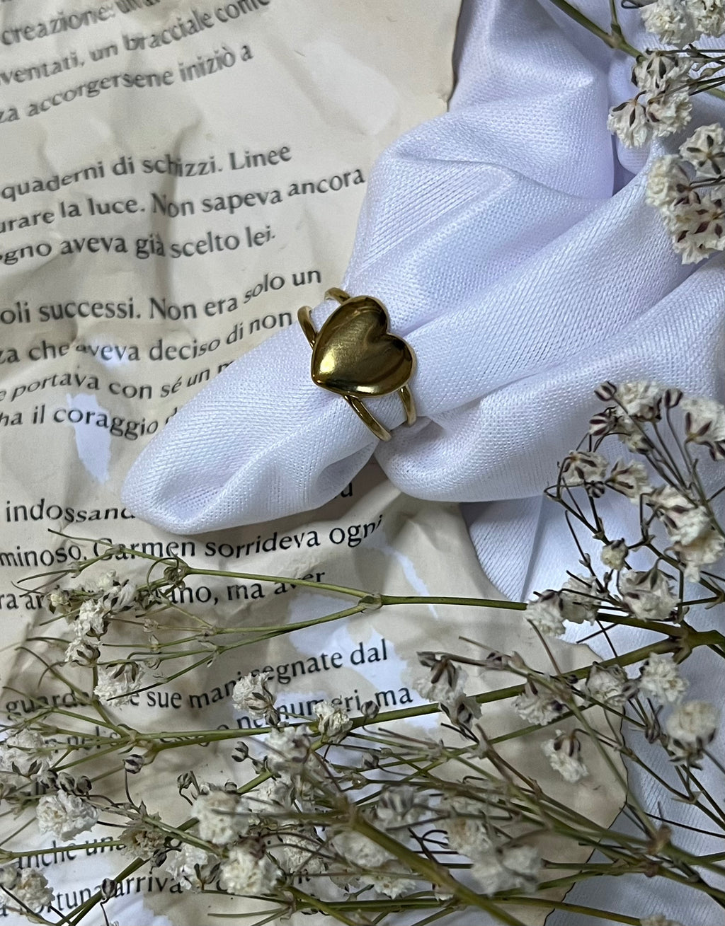 Anello cuore doppia banda, placcatura oro 18k