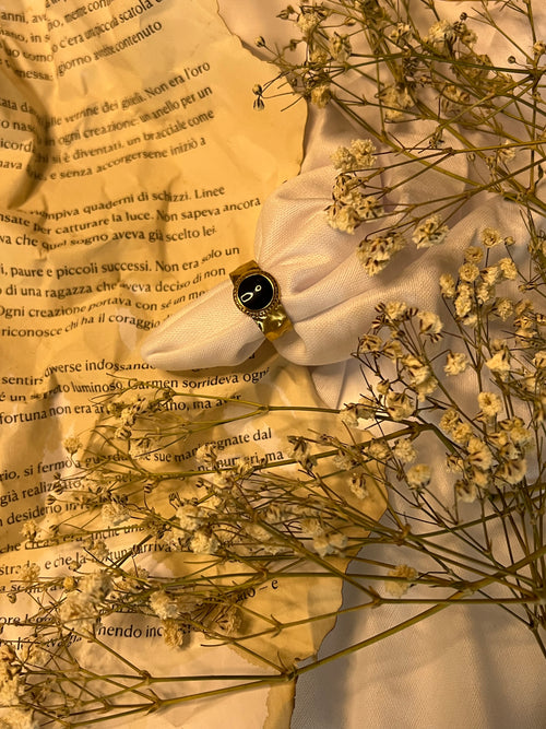 Anello a banda smaltato, placcatura oro 18k